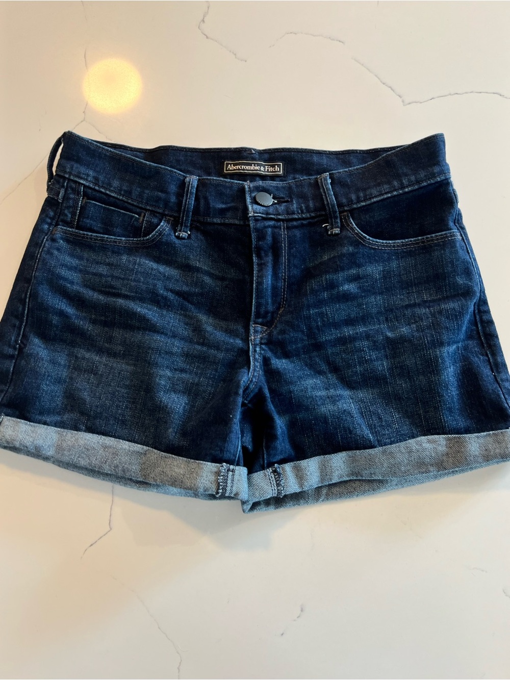 Abercrombie & Fitch Dark Indigo Rolled Cuff Denim Shorts